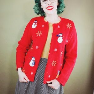 Sweaters - Vintage Red Knit “Ugly Christmas” Cardigan Sweaters - Vintage Red Knit “Ugly Christmas” Cardigan